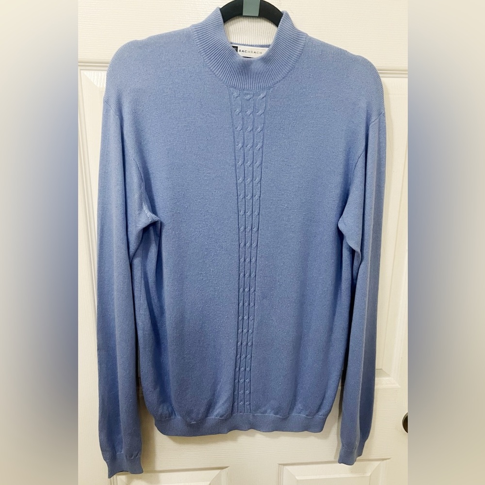Bachrach Silk Cashmere Sweater Mens Light Bleu Pullover Lightweight Mock Neck
